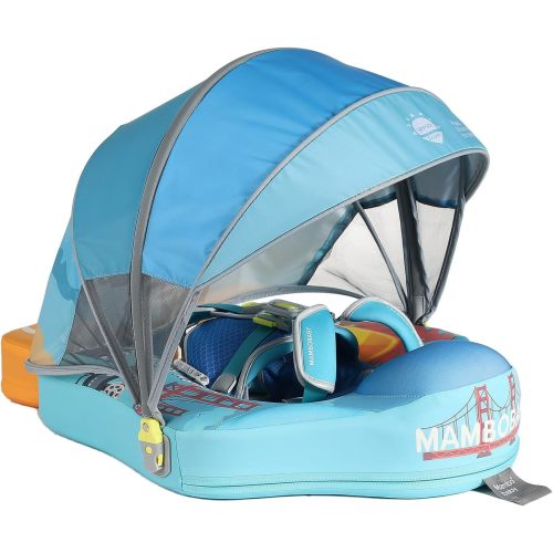 Mambobaby Float Non-Inflatable Baby Float with Canopy, Five-Point Safety System, 3D Canopy(Detachable) UPF 50+, Baby Pool Floats for 3-24 Months, Dual-Mode Toddler Swim Floaties
