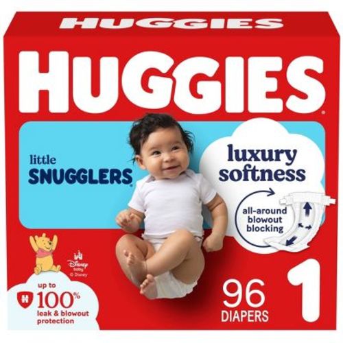 Huggies Little Snugglers Diapers - Size 1 - 96ct: 8 to 14 lbs, Wetness Indicator, No Fragrance Added, Wood Fluff Pulp