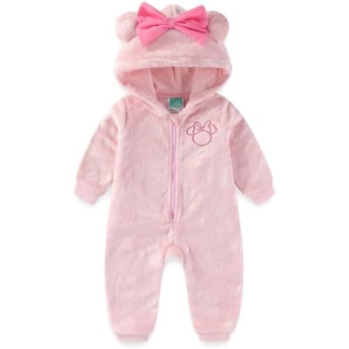 Disney Minnie Mouse Baby Girls Sherpa Hooded Romper Coverall for Infants