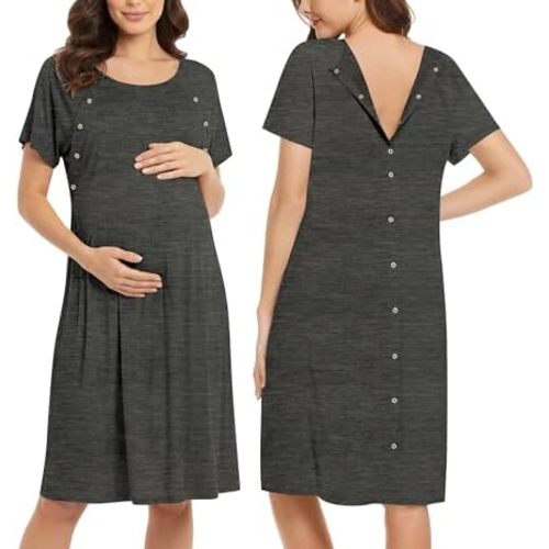 Ekouaer Women’s Nursing/Delivery/Labor/Hospital Nightdress Short Sleeve Maternity Nightgown with Button S-XXL