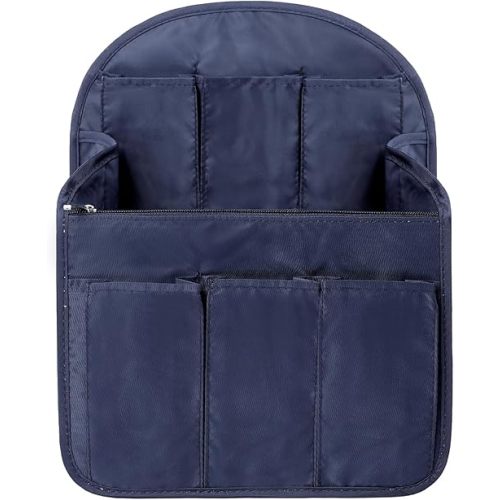 Surblue Backpack Organizer Insert Liner Hanging Travel Rucksack Purse and Handbag Insert Pocket, High-capacity Divider Foldable Nylon Shoulder Bag Organizer for Men and Women, (Navy, L)