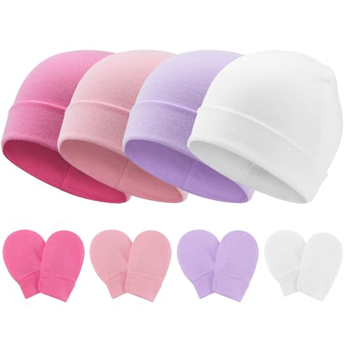 Newborn Baby Hats and Mittens Set Infant Beanie Cap Toddler Gloves Newborn Hospital Hats for Baby Boy Girl Kid 0-6 Months