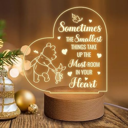 Inspirational Funny Winnie The Pooh Clear Acrylic Night Light Desk Decorative Sign, Home Bedroom Office Positive Plaque Decor Sign for Friend, Sister, Coworkers Birthday Gift