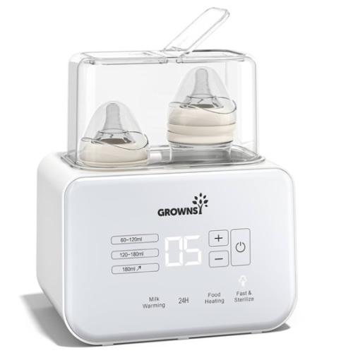 Baby Bottle Warmer, Grownsy 8-in-1 Fast Milk Warmer with Timer Breastmilk or Formula, Fits 2 Bottles, Accurate Temperature Control, with Defrost, Sterili-zing, Keep, Heat Baby Food Jars Function