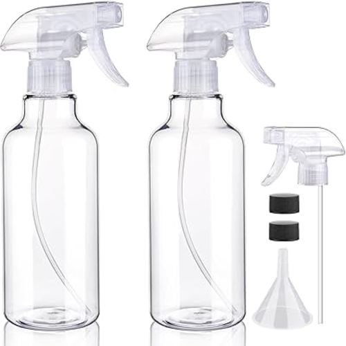 Plastic Spray Bottles Empty Spray Bottle 16.9oz/500ml 2 Pack Heavy Duty Spraying Bottles Mist/Stream Water Bottle for Cleaning Solutions, Essential Oils, Hair (Clear)