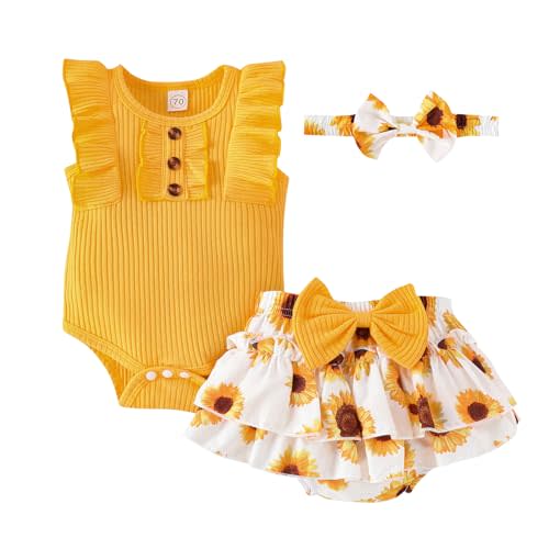 GDTOGRT Baby Girl Clothes Newborn Infant Summer Outfits Ruffle Romper and Shorts with Headband Sets for 0-3-6-9-12-18 Months