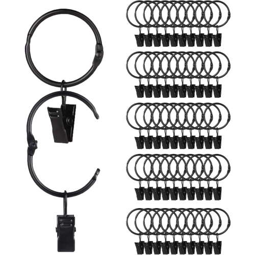 shiyou-50 Pcs Black Shower Curtain Rings with Clips, 1.5in Metal Curtain Hooks with Clips for Bathroom, Shower Curtain Hooks for Drapes, Drapery Clips Rings for Courtyards, Hangers, Photo, Camping Te - Walmart.ca