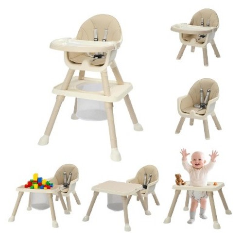 JOYMOR 7 in 1 High Chair for Babies and Toddlers, Convertible Kids Learning Table and Chair with Large Baske for Storage