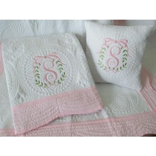 Monogrammed Baby Quilt and Pillow Set: Creamy White Cotton