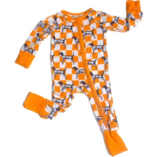 Tennessee Sport Themed Bamboo Zipper Romper Orange Checkered, Dog Mascot