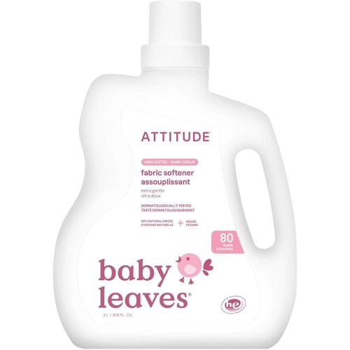 ATTITUDE Baby Fabric Softener, Plant and Mineral-Based Ingredients, HE Compatible, Vegan and Cruelty-free Laundry and Household Products, Unscented, 80 Loads, 67.6 Fl Oz
