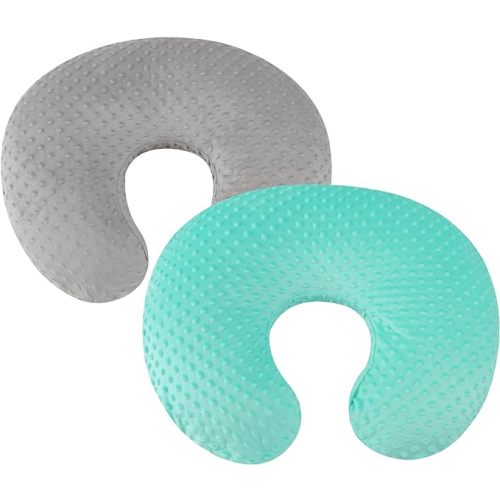 Minky Nursing Pillow Cover Set 2 Pack Nursing Pillow Slipcovers, Ultra Soft Compatible with Boppy Pillow,Standard Pillow for Baby Boy Girl Grey and Green - Grey & Green
