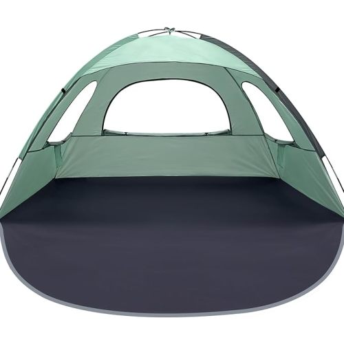 WhiteFang Beach Tent Anti-UV Portable Sun Shade Shelter for 4 Person, Extendable Floor with 3 Ventilating Mesh Windows Plus Carrying Bag, Stakes and Guy Lines (Mint Green)