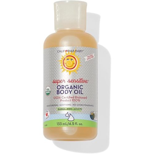 California Baby Super Sensitive Organic Baby Oil | Moisturizing | Unscented Baby Massage Oil For Newborn + Adults | Hypoallergenic | 133 ml / 4.5oz