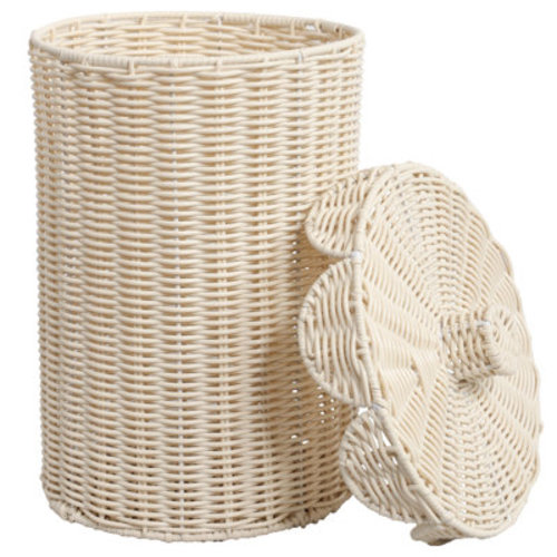 Fern Modern Bohemian Resin 2.9-Gallon Cylinder Wicker Wastebasket with Scalloped Lid | Wayfair