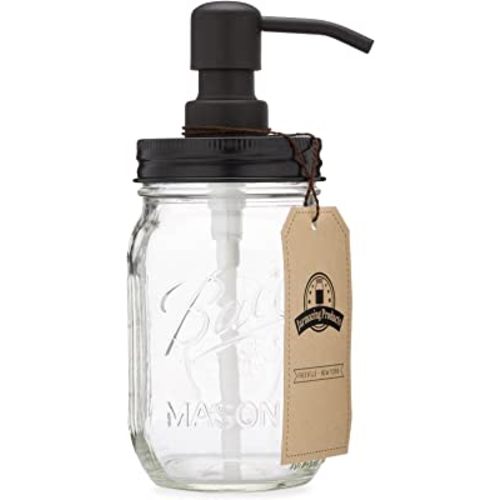 Jarmazing Products Mason Jar Soap Dispenser - Black - 16 oz Ball Mason Jar Liquid Dispenser for Kitchen & Bathroom - Glass - Kitchen Soap Dispenser with Rust Proof Stainless Steel Pump & Lid