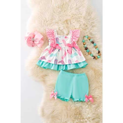 Cowgirl boot printed baby tunic and shorts. RPG52129