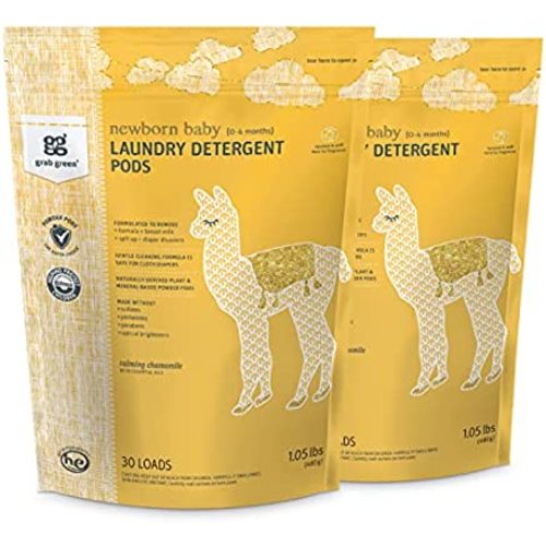 Grab Green Newborn Baby Laundry Detergent Pods, 60 Count, Calming Chamomile Scent, Plant and Mineral Based, Formulated to Tackle Newborn (0-4 Months) Laundry Stains