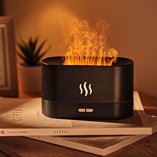 Flame Air Aroma Diffuser Humidifier, Upgraded Essential Oil Diffuser, Cool Mist Humidifiers with 7 Color Flame, Noiseless with Auto-Off Protection for Kids Friend Lover Gift Bedroom Home (Black)
