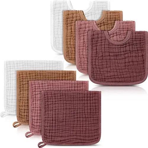 Tallew 8 Pack Baby Burp Cloth Muslin Sets Unisex Bibs Muslin Burp Cloth Cotton Burp Rags Absorbent Soft Burping Cloth(Bright Color)