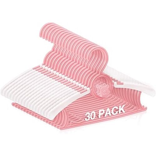 Baby Hangers 30 Pack,Non-Slip Plastic Kids Hangers for Closet, Adjustable Infant Toddler Clothes Hanger, Durable Nursery Organizer for Newborn Children (Pink)