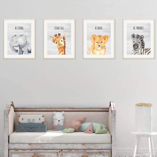 Harriet Bee Deeley Baby Animals, Elephant Giraffe Lion Zebra 4-Piece Set Paper Print & Reviews | Wayfair
