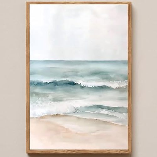 Abstract Seascape Canvas Wall Art Green And White Abstract Painting Watercolor Sea Poster Blue Ocean Prints Ocean Wave Picture Watercolor Coastal Prints Coastal Beach Paintings 16x24inch Frameless