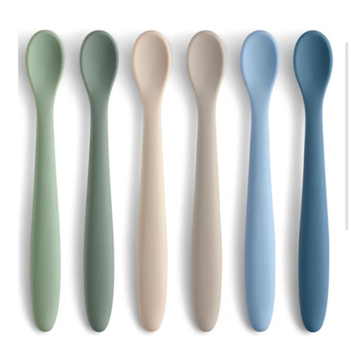 6 Piece Silicone Baby Feeding Spoons, First Stage Infant Soft-Tip Easy on Gums, Training Spoon Self-feeding, Utensils Supplies, Dishwasher & Boil-proof - Blue