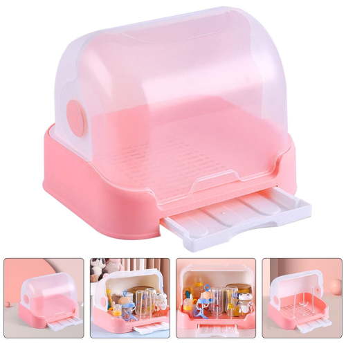Masteelf Baby Bottle Drying Rack with Lid and Water Tray for Storage Pink PP Material 7.9x5.9x8.3 Inches