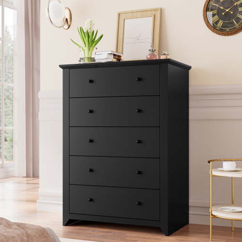 TrumanPick Black Dresser for Bedroom 5 Drawer Dresser 31.2"D x 17"W x 47"H Tall Chest of Drawers Wooden dressers for Closet Living Room