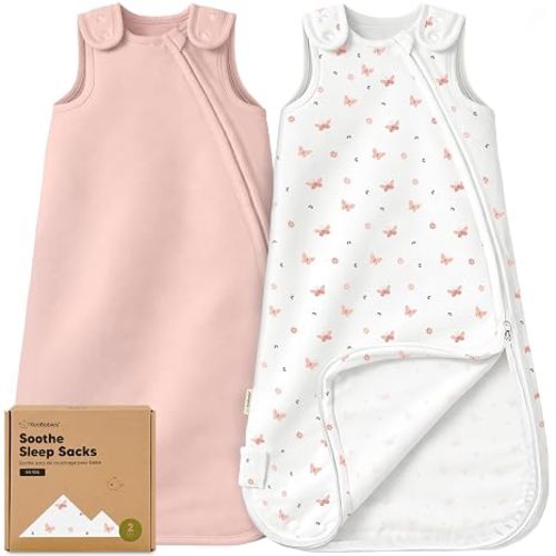 2-Pack Organic Baby Sleep Sacks, 100% Cotton 0.5TOG (Butterflies, 6-18M)