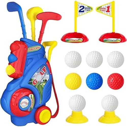 Toddler Golf Set for Boys Girls 2 3 4 5 Years Old, Upgraded Kids Golf Cart with 3 Clubs & 8 Balls, Outdoor Indoor Sports Toys Birthday Gift, Blue