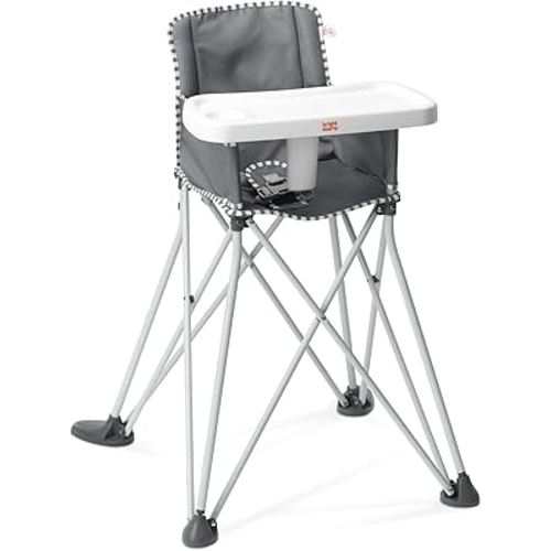 Bright Starts Pop 'N Dine Portable High Chair, Indoor/Outdoor, BPA Free Tray, Easy to Fold, Unisex, Grey, 6 Months +