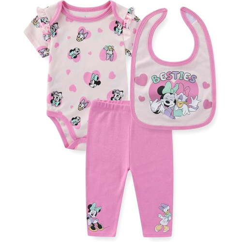 Disney Minnie Mouse Daisy Duck Bodysuit with Bib and Legging Pants Set (Baby Girls), 3 Piece Set, Sizes 3M-9M