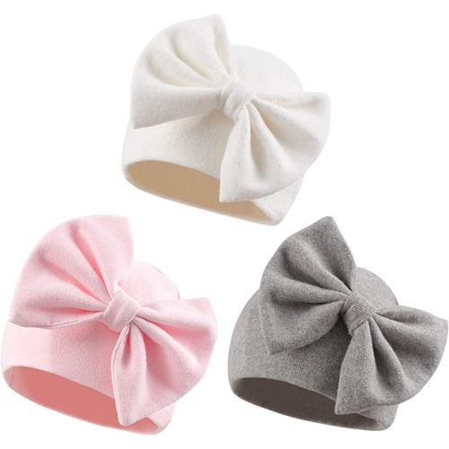 Newborn Baby Girl Hat Cotton Baby Bow Beanie Preemie Hats Spring Infant Hats for Girls 0-12 Months