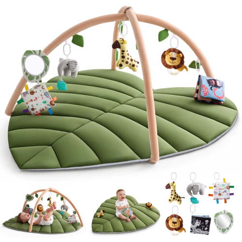 HARPPA Baby Activity Gym & Tummy Time Play Mat for 0-36 Months, with Hanging Toys, Infant Floor Playmat, Green
