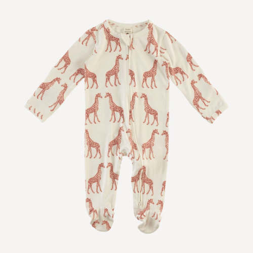 long sleeve two way zipper footie | rust giraffe | bamboo – kate quinn