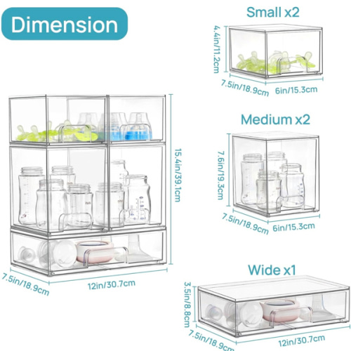 Vtopmart Stackable Storage Drawers Set of 5, Clear Plastic Organizer Bins for Baby Bottle, Beauty Supplies Storage, Ideal for Kichen Countertop, Vanity, Bathroom, Cabinet, Pantry Organization
