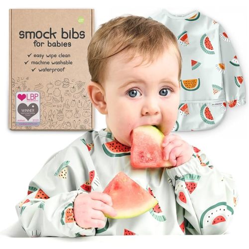 Waterproof Smock Baby Bibs for Eating (6-24 Months)