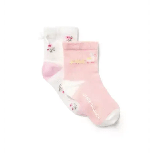 White Floral And Pink Blossom Duck Baby Floral And Duck Sock 2-Pack by Janie and Jack