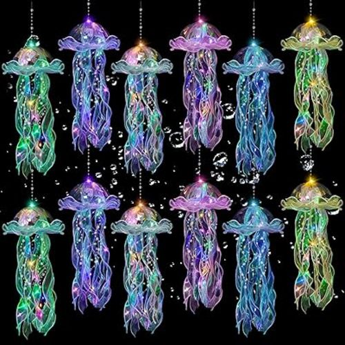 Jellyfish Decor - 12 Pcs Jellyfish Lanterns, Hanging Jelly Fish Decoration for Mermaid Theme Party Under The Sea Decorations & Birthday Gifts for Women Girls (6 Colors)