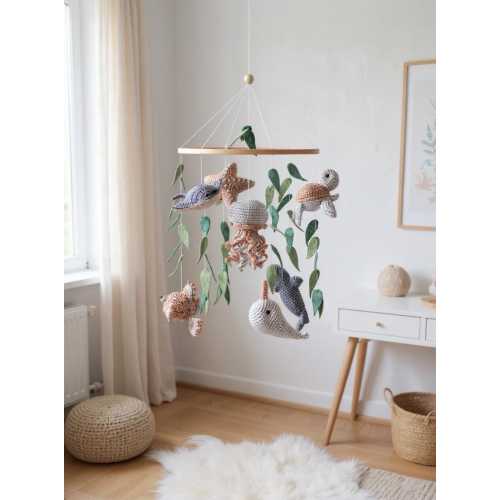 Baby mobile. Ocean baby mobile. Handmade sea animal nursery mobile. Crochet ocean animal nursery decor