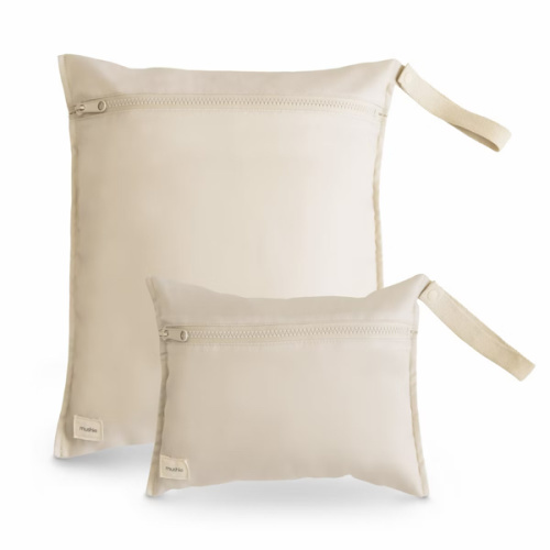 mushie Water Resistant Wet Bags | Large & Small Reusable Storage Bag for Baby Items and Travel | Zippered Pockets with Handle | Machine Washable, Set of 2 (Fog)
