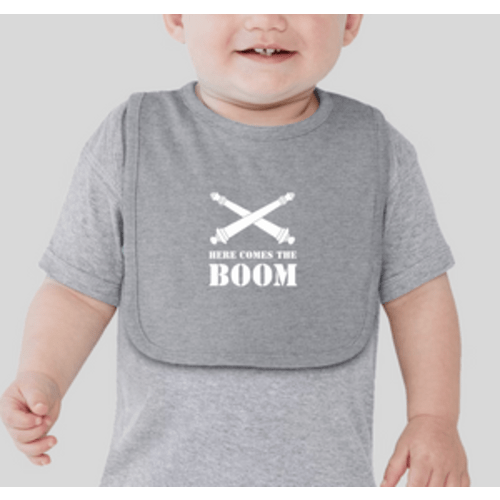 Grey Artillery Bib "Here comes the BOOM" – Field Artillery Store