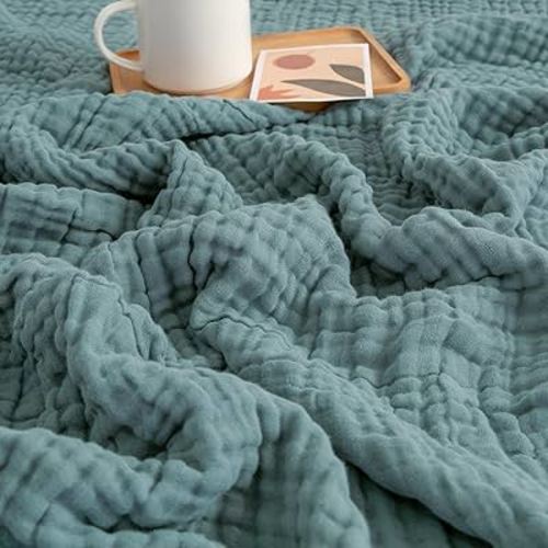 EMME Muslin Blankets for Adults Throw Blanket for Couch Breathable Gauze Soft Lightweight Airy Teal Baby 40" x 50"