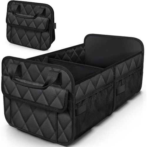 HOTOR Trunk Organizer for SUV – Foldable & Portable Car Organizers and Storage with 2 Compartments, Large Capacity Car Trunk Organizer Car Accessories for Truck Sedan, Black, 21.7" x 12.8" x 11.0"