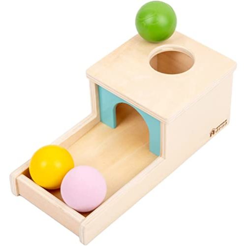 Adena Montessori Wooden Toy for 6-12 Month Baby 3 Balls with Tray, Object Permanence Box Colorful Learning Education Toy for Toddler Kid 1-2 Year Old, Preschool Developmental Girl and Boy Gift