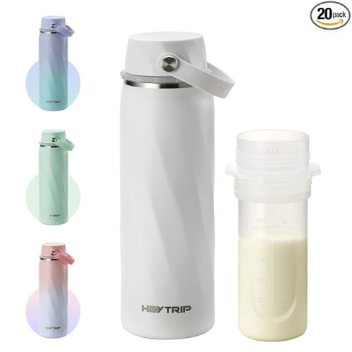 HEYTRIP Portable Breastmilk Cooler - 20oz Stainless Steel Milk Chiller Bottle for Travel & Work | Reusable Breastmilk Storage Container, 36+ Hour Cooling, TSA Approved | White