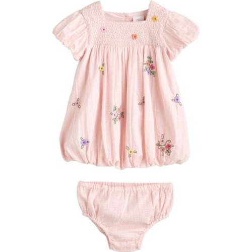 Floral Embroidered Bubble Dress & Bloomers Set, 0-3M