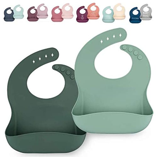 Ava + Oliver Silicone Bib Set - Adjustable Catch All Waterproof Bibs - Set of 2